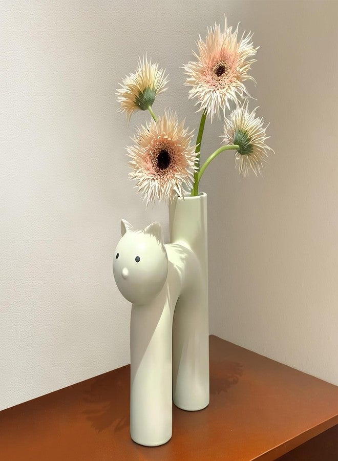 GeLive Cat Ceramic Vase Kitty Bud Vase Waterproof Flower Vase Plant Holder, Handmade Artistic Table Centerpieces Home Decor for Cat Lovers, Unique Gift Idea (Cream White) - Image 4